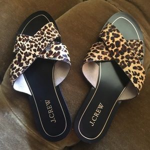 J Crew calf hair leopard slides